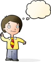 cartoon school boy answering question with thought bubble png