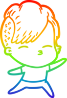 rainbow gradient line drawing cartoon squinting girl png