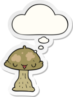 cartoon toadstool and thought bubble as a printed sticker png