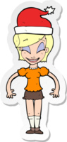 sticker of a cartoon woman ready for christmas png