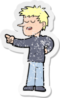 retro distressed sticker of a cartoon man pointing png