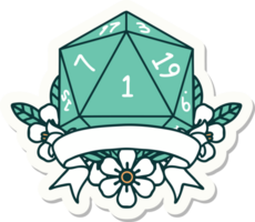 adesivo de rolo de dados natural um d20 png