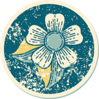 verontrust sticker tatoeëren stijl icoon van een bloem png