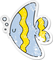 distressed sticker of a quirky hand drawn cartoon fish png