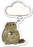 cartoon bever en gedachte bel als een versleten versleten sticker png