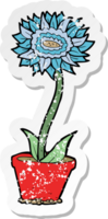 retro nödställda klistermärke av en tecknad blomma i kruka png