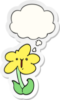 fleur de dessin animé et bulle de pensée comme autocollant imprimé png