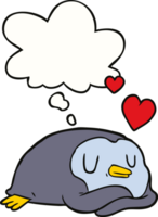 cartoon penguin in love and thought bubble png