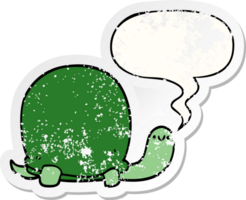 cute cartoon tortoise and speech bubble distressed sticker png