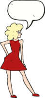 cartoon woman posing in dress with speech bubble png