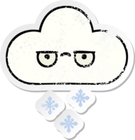 pegatina angustiada de una linda nube de nieve de dibujos animados png