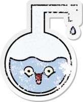 distressed sticker of a cute cartoon science bottle png