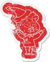 cartoon distressed sticker of a man gasping in surprise wearing santa hat png