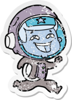 distressed sticker of a cartoon laughing astronaut png