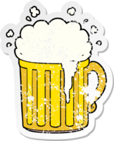 distressed sticker of a cartoon mug of beer png