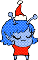 smiling alien girl comic book style illustration of a wearing santa hat png