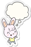 cartoon rabbit and thought bubble as a printed sticker png