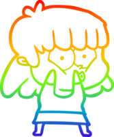 rainbow gradient line drawing cartoon whistling girl png