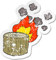 retro distressed sticker of a cartoon burning log png