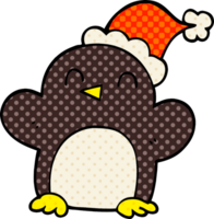 dessin animé doodle pingouin portant un chapeau de noël png