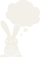 lapin de dessin animé et bulle de pensée dans un style rétro png