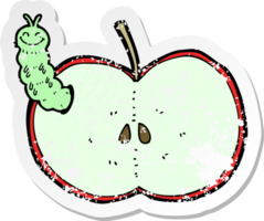 retro distressed sticker of a cartoon bug eating apple png