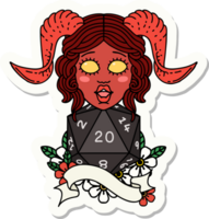 tiefling com adesivo de rolo de vinte dados naturais png