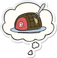 cartoon cooked beef and thought bubble as a printed sticker png