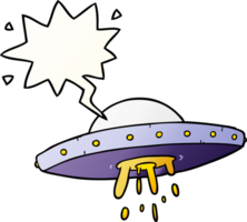 cartoon fliegendes ufo und sprechblase in glattem verlaufsstil png