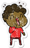 distressed sticker of a cartoon happy man png