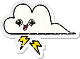 autocollant en détresse d'un nuage d'orage de dessin animé mignon png