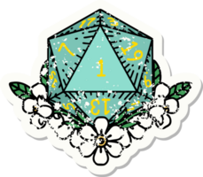 natural one dice roll with floral elements grunge sticker png