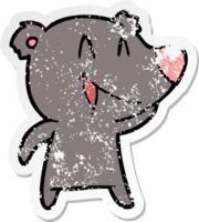 distressed sticker of a laughing bear cartoon png