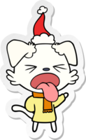 sticker cartoon van een hond met sjaal en trui met kerstmuts png