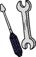 cartoon doodle of a spanner and a screwdriver png