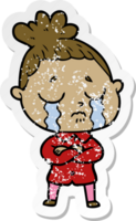 distressed sticker of a cartoon crying woman png