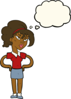 cartoon woman with hands on hips with thought bubble png