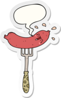 cartoon happy sausage on fork and speech bubble sticker png