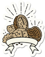 sticker of tattoo style walnuts with shell png