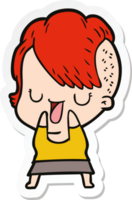 sticker of a cute cartoon girl with hipster haircut png