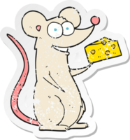 retro distressed sticker of a cartoon mouse with cheese png