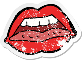 retro distressed sticker of a cartoon sexy lips symbol png