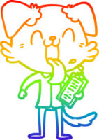 rainbow gradient line drawing cartoon panting dog with clipboard png
