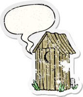 cartoon traditional outdoor toilet and crescent moon window and speech bubble distressed sticker png