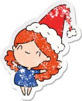 christmas distressed sticker cartoon of kawaii girl png