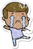 distressed sticker of a cartoon man crying png