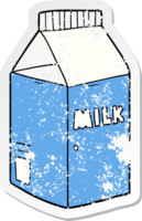 distressed sticker of a cartoon milk carton png