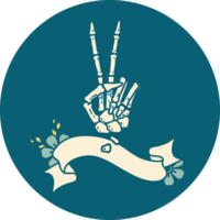 icon with banner of a skeleton hand giving a peace sign png