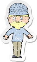 retro distressed sticker of a cartoon man in winter hat png