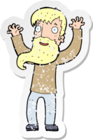 Retro-Distressed-Aufkleber eines aufgeregten Cartoon-Mannes mit Bart png